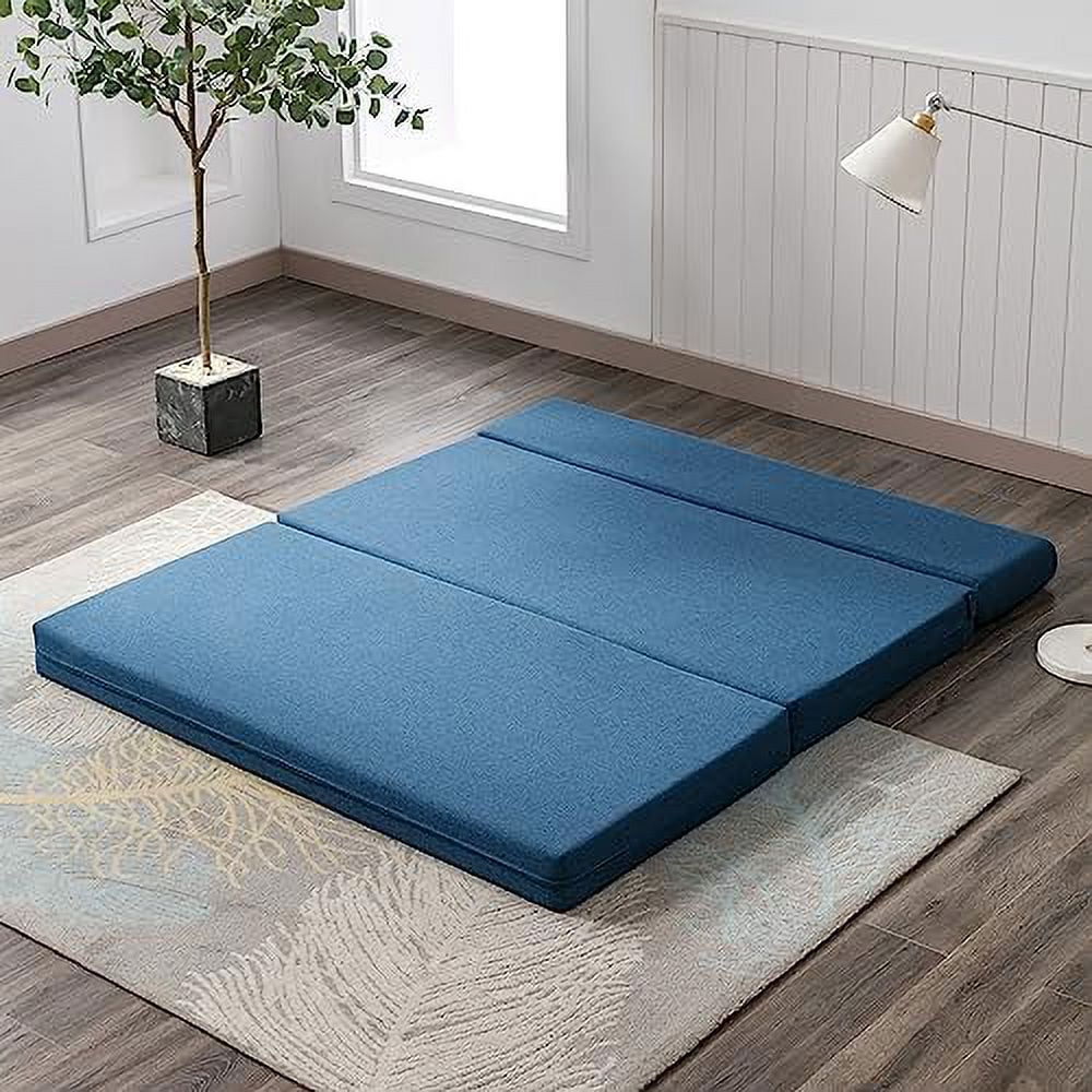 Twin Folding Sofa Bed with Memory Foam Mattress Linen Fabric B947532
