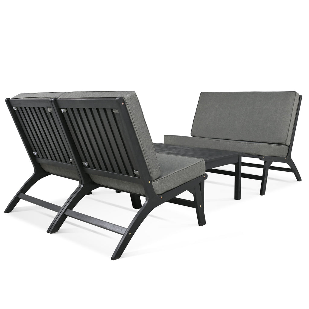 4 Pieces Acacia Solid Wood Outdoor Sofa Set with Coffee Table and Cushions F988524
