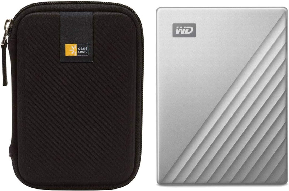 2TB USB 3.0 Slim Portable External Hard Drive (Silver) + Compact Hard Drive Case (Black) K125