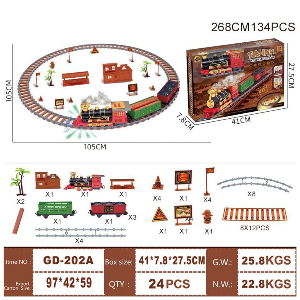 Toy Train Set With Lights And Sounds Steam Smoke Railway Tracks Battery Operated Q13186