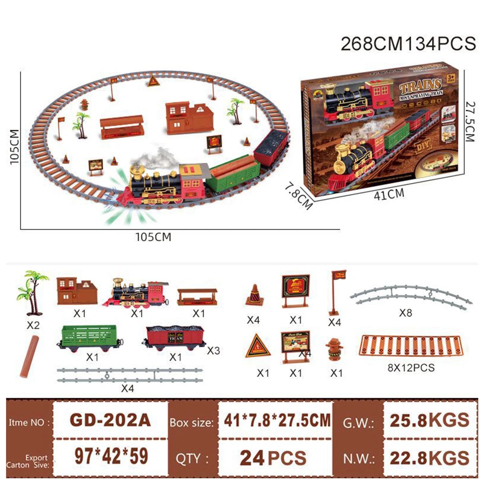Toy Train Set With Lights And Sounds Steam Smoke Railway Tracks Battery Operated Q13186