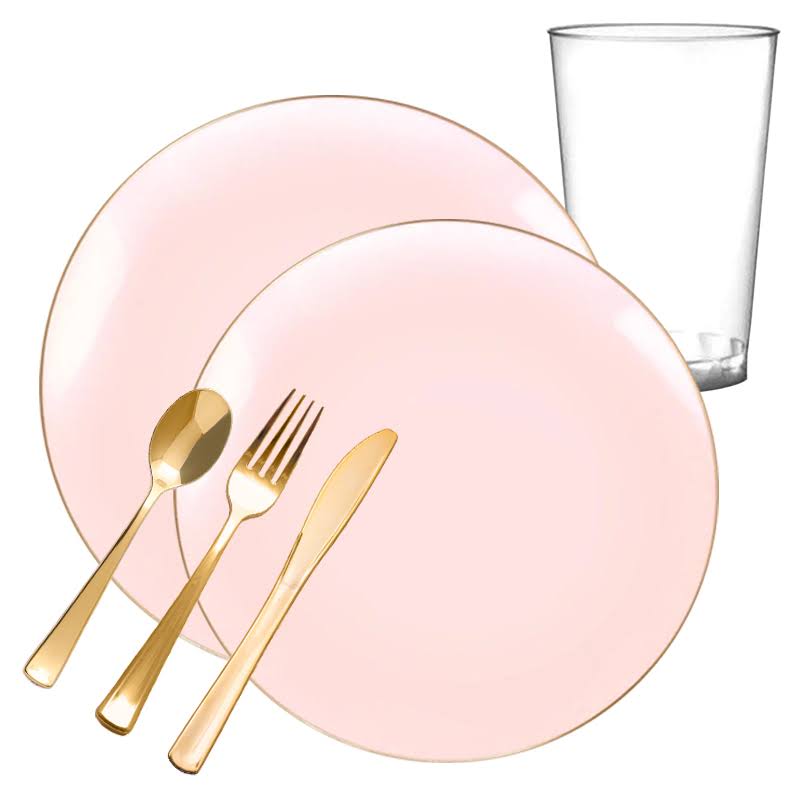 Pink with Gold Disposable Plastic Wedding Value Set P615