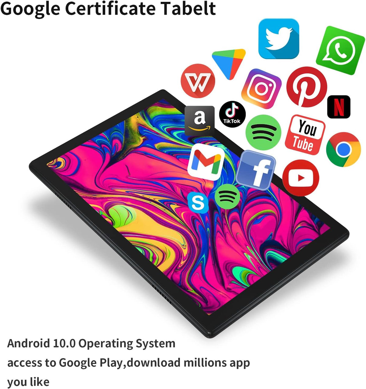Black 10 Inch Android Tablet with 32GB Storage Z214