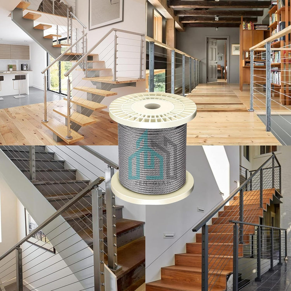 Stainless Steel Wire Rope 7x7 Strands T316 Steel Cable Railing Wire, 500ft, 1/8 I, with Wire Cable Cutter Z10665