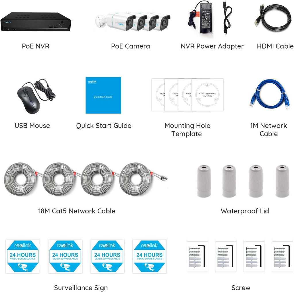 4K PoE Wired Bullet Security Camera System with 2TB HDD NVR E258