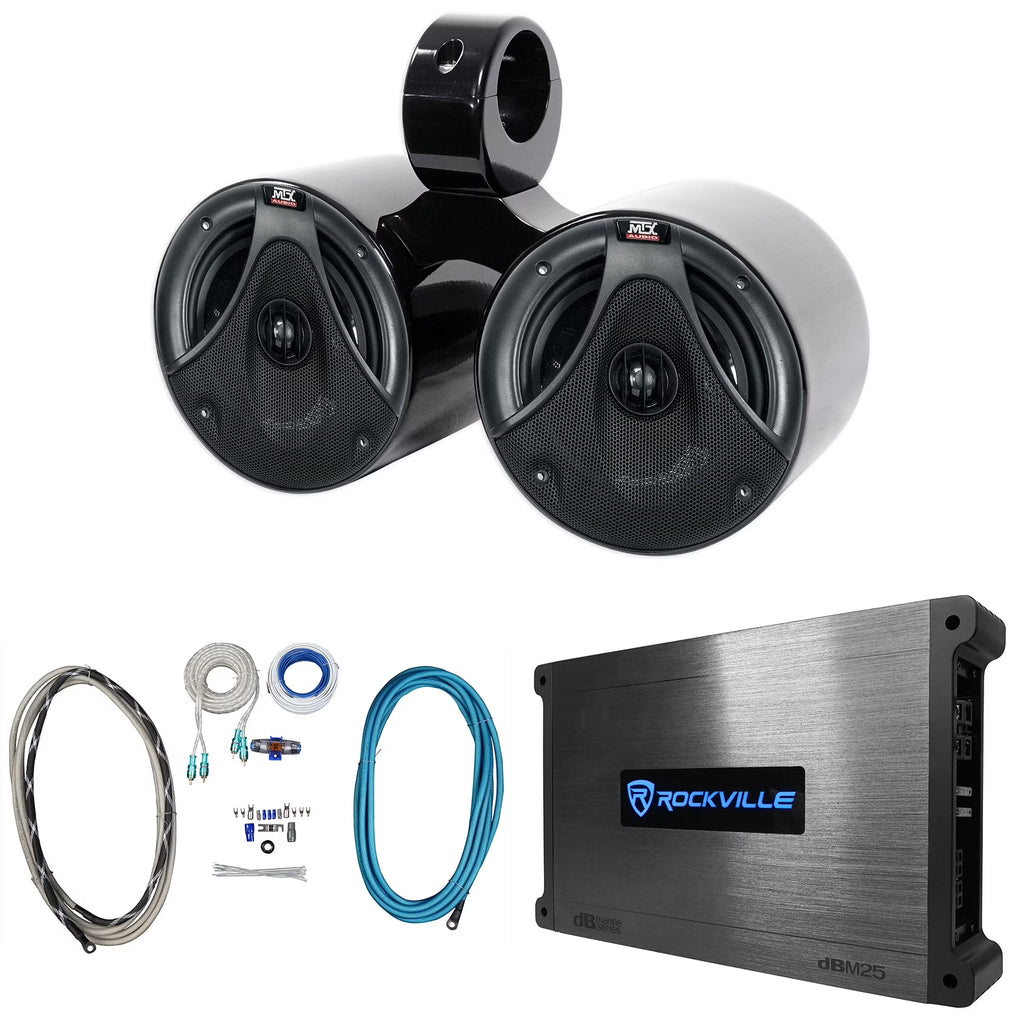 Black Marine Boat Wakeboard Tower Speakers with Amplifier and Wires M97963