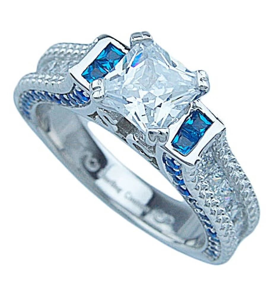 Simulated Sapphire Engagement Ring Set W96779