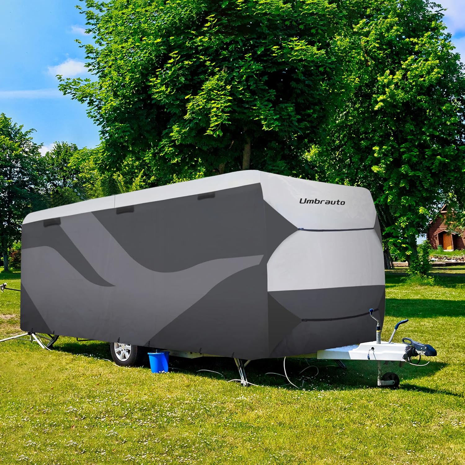 Gray/White Waterproof Travel Trailer RV Cover G5417