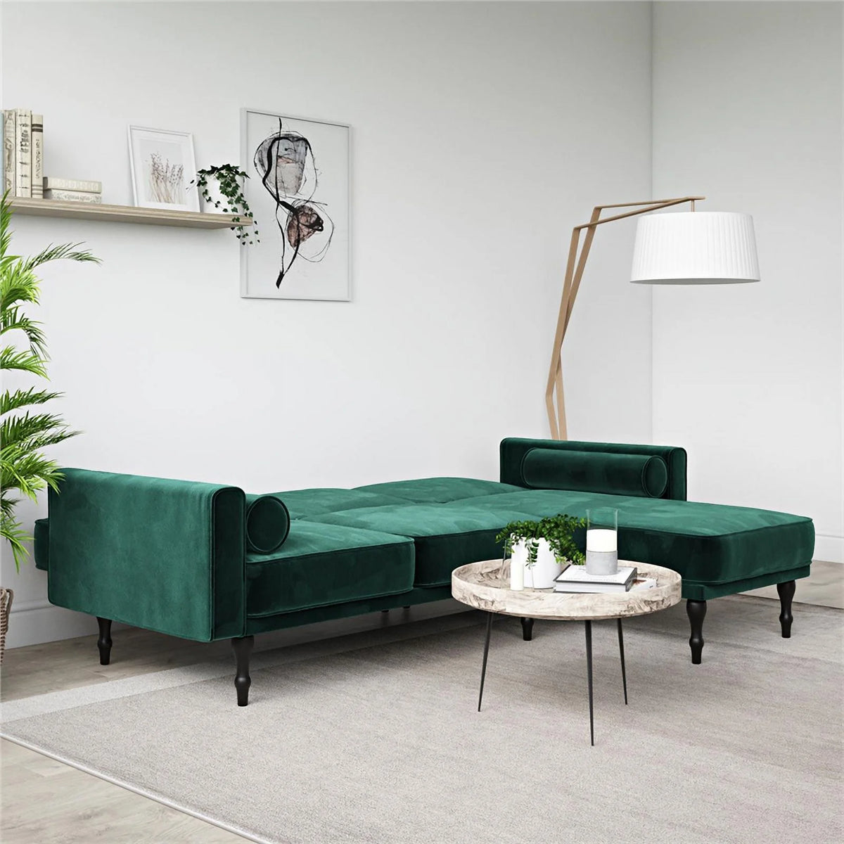 Green Velvet Sectional Futon Y3418