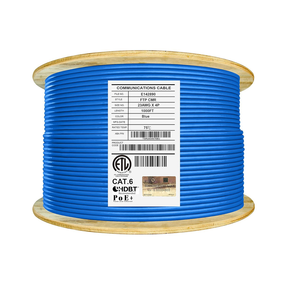 Cat6 Shielded Riser 1000ft F/UTP 23AWG Solid Bare Copper Bulk Ethernet Cable Reel Yellow F211