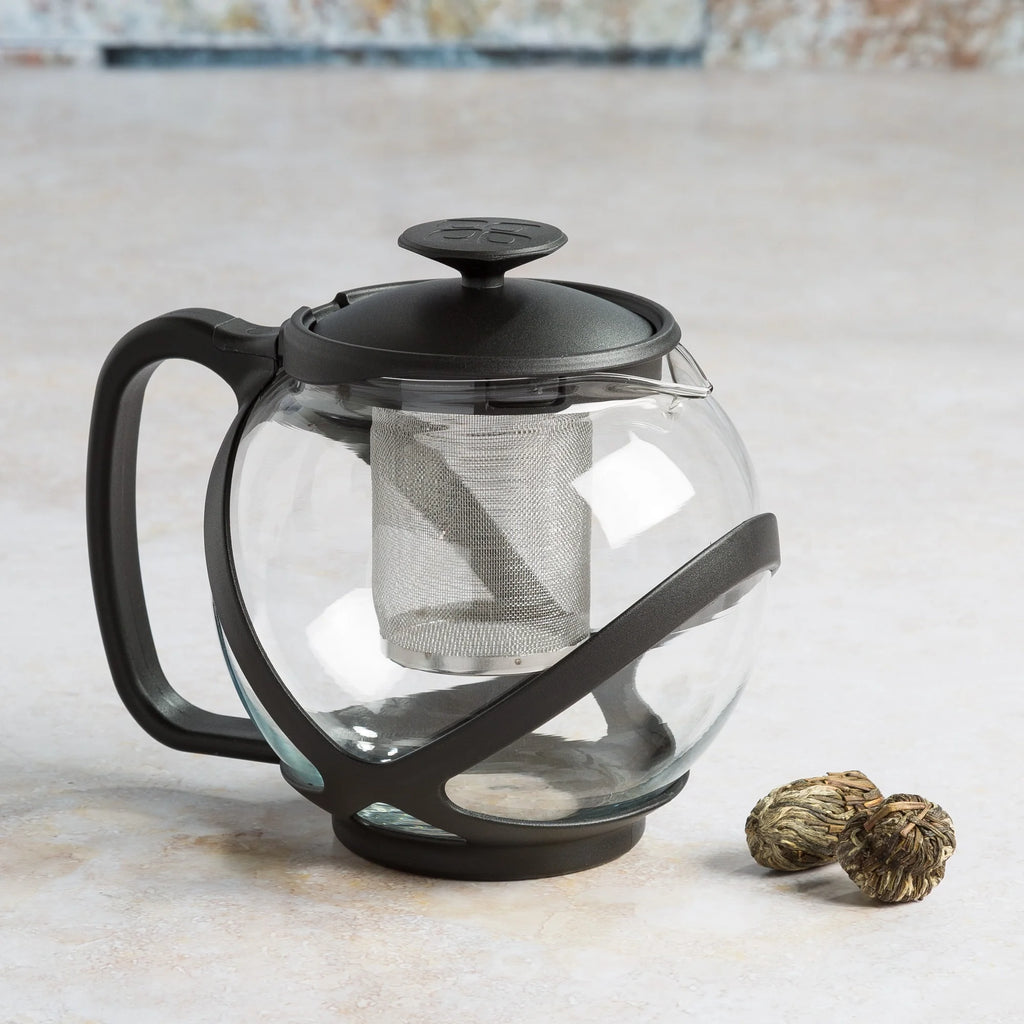 Black Borosilicate Glass Teapot with Removable Stainless Steel Infuser, 40-Ounce V134