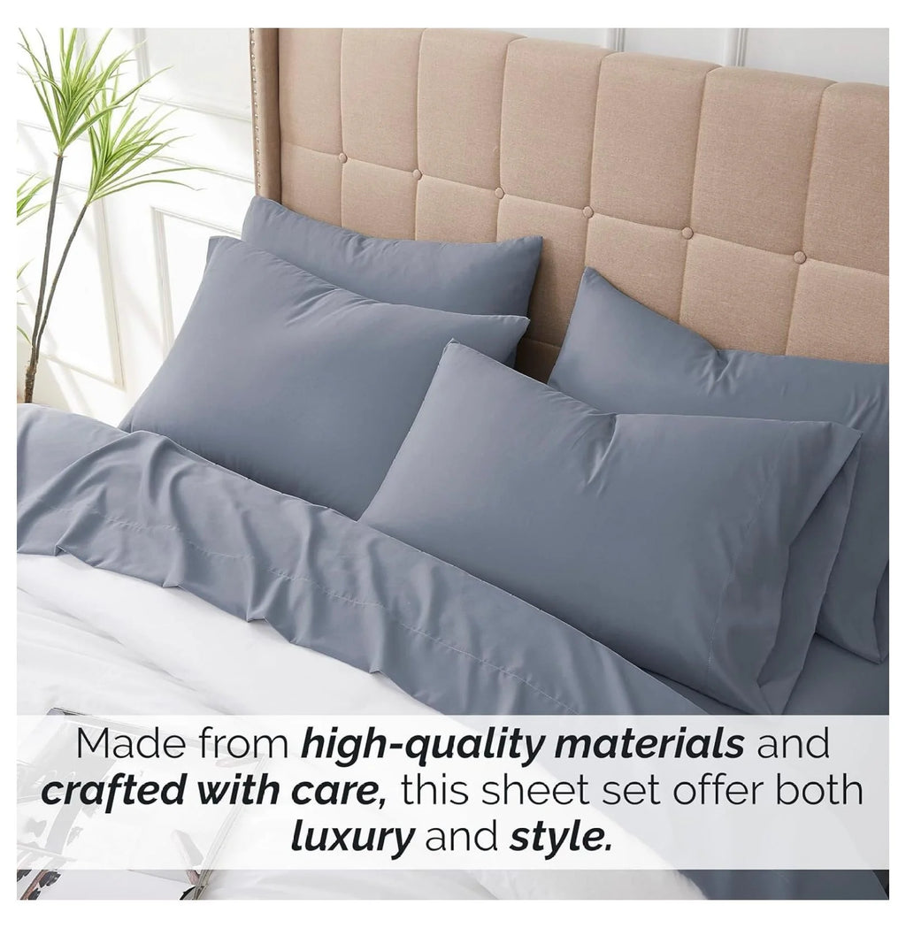 6-Piece King Microfiber Sheet Set with 21" Deep Fitted Sheet, Slate Blue J8701