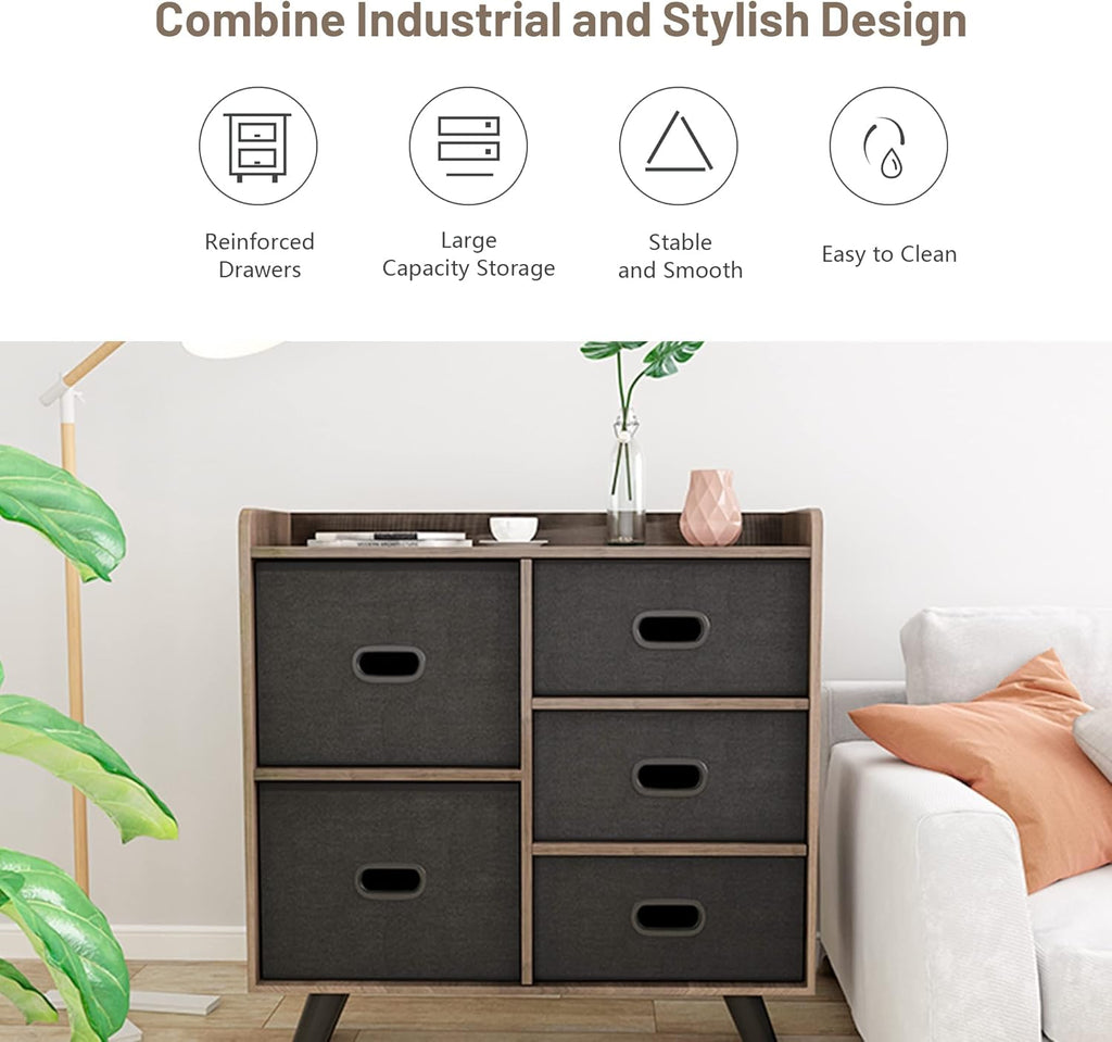 5 Drawers Wood Frame Storage Dresser with Removable Fabric Drawers R35157