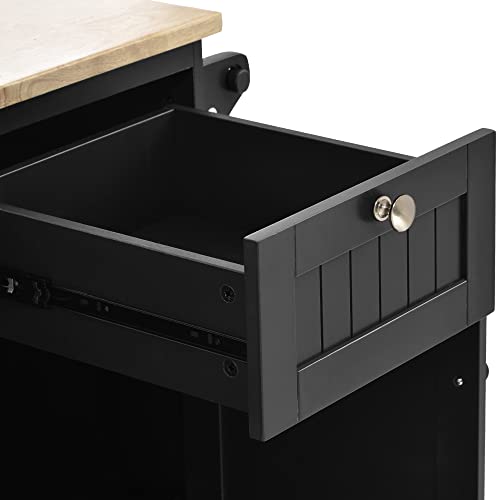 White Rolling Kitchen Island Cart with Wood Top and 2 Drawers A373684