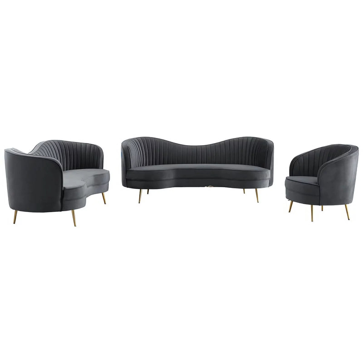 Gray Velvet 3-piece Living Room Set W71209