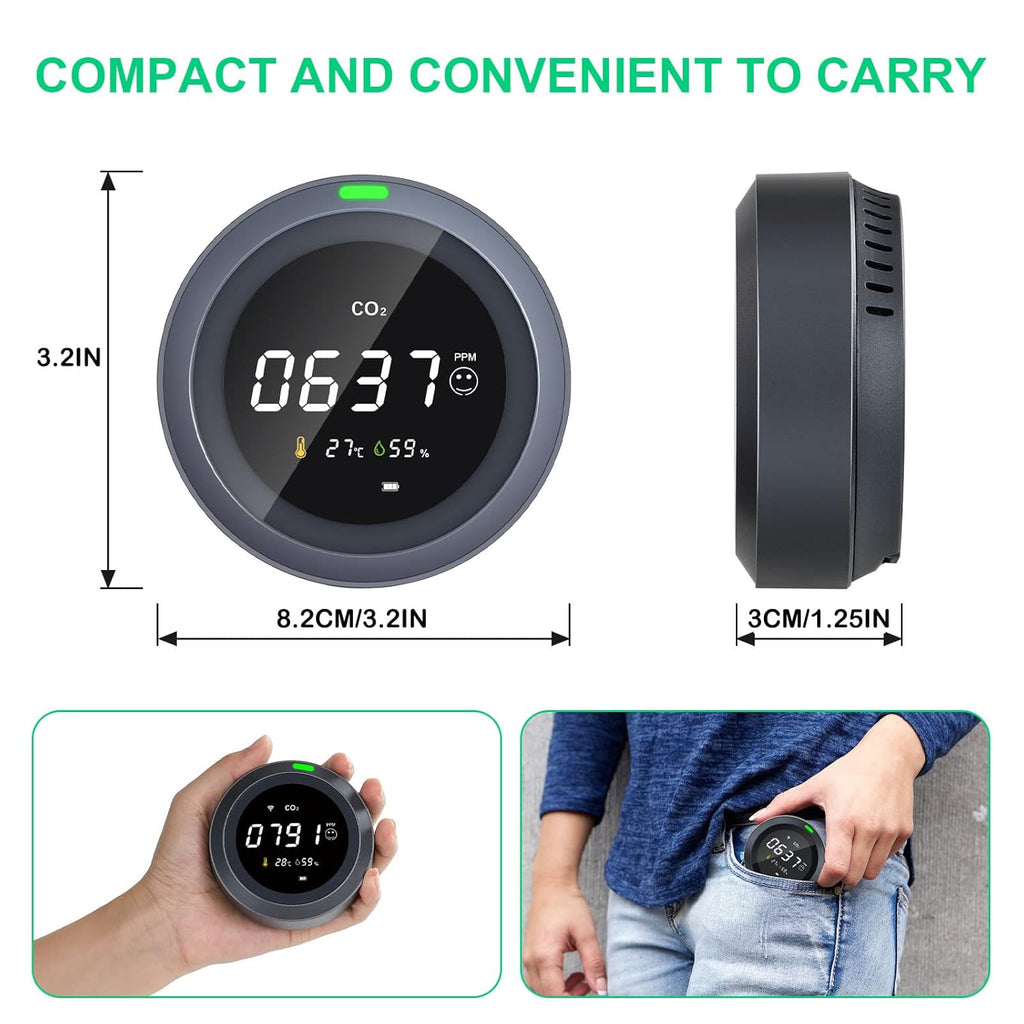 CO2 Monitor Temperature and Relative Humidity Meter, NDIR Sensor, 0~5000ppm, Pack of 2 A809