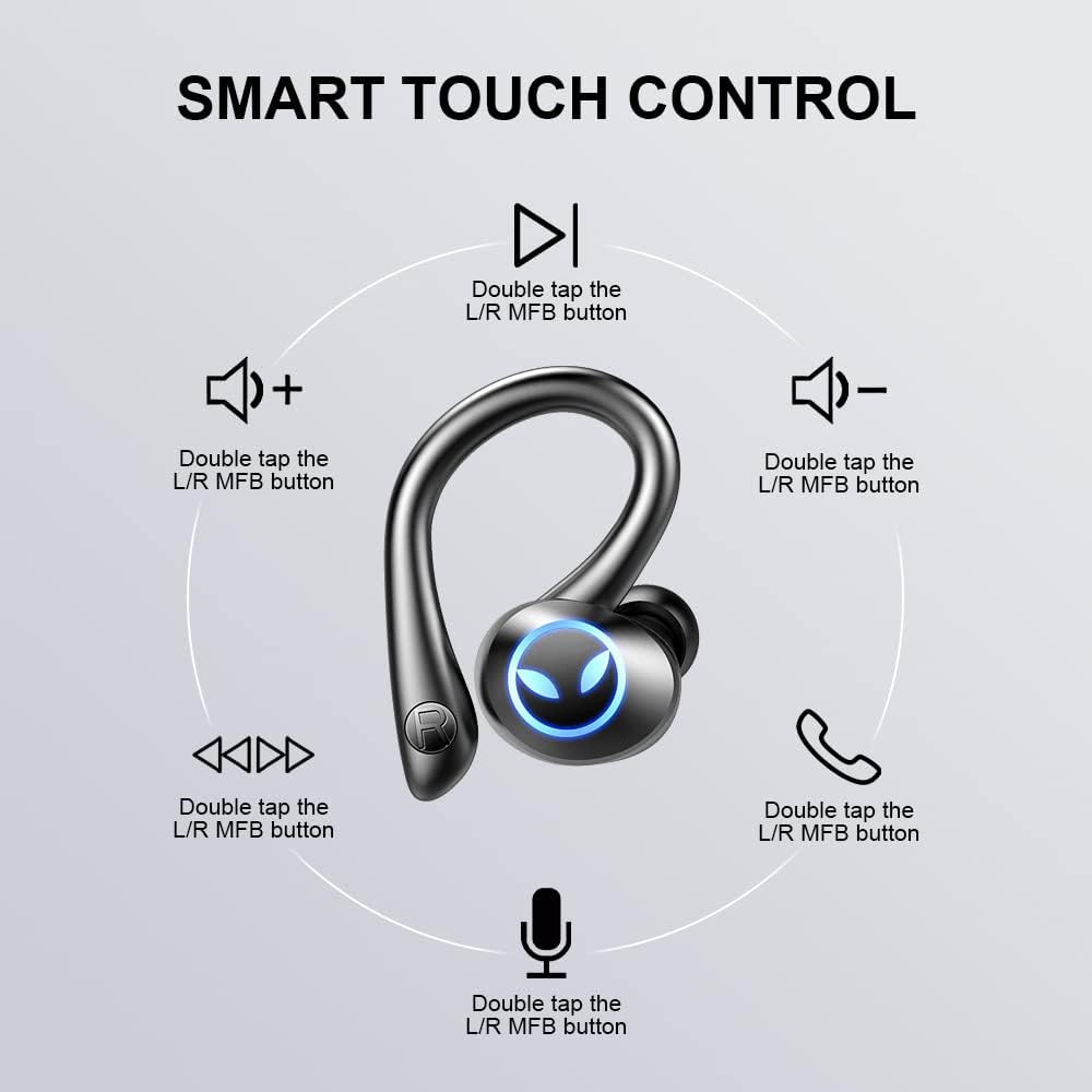 Wireless Bluetooth 5.1 Earbuds with Earhooks, IP7 Waterproof, 42H Playtime, Pack of 2 Y458