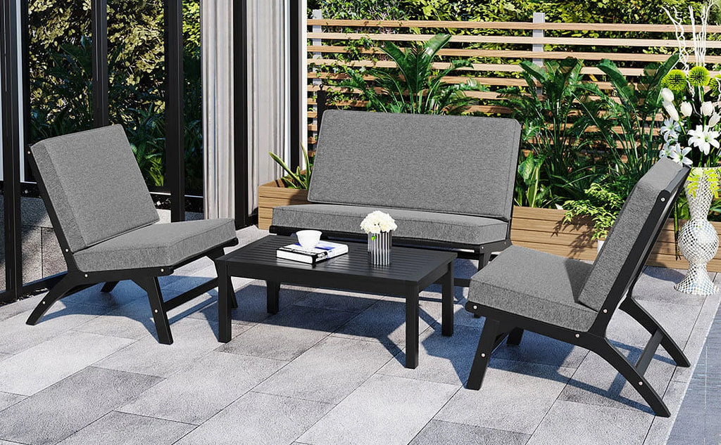 4 Pieces Acacia Solid Wood Outdoor Sofa Set with Coffee Table and Cushions F988524