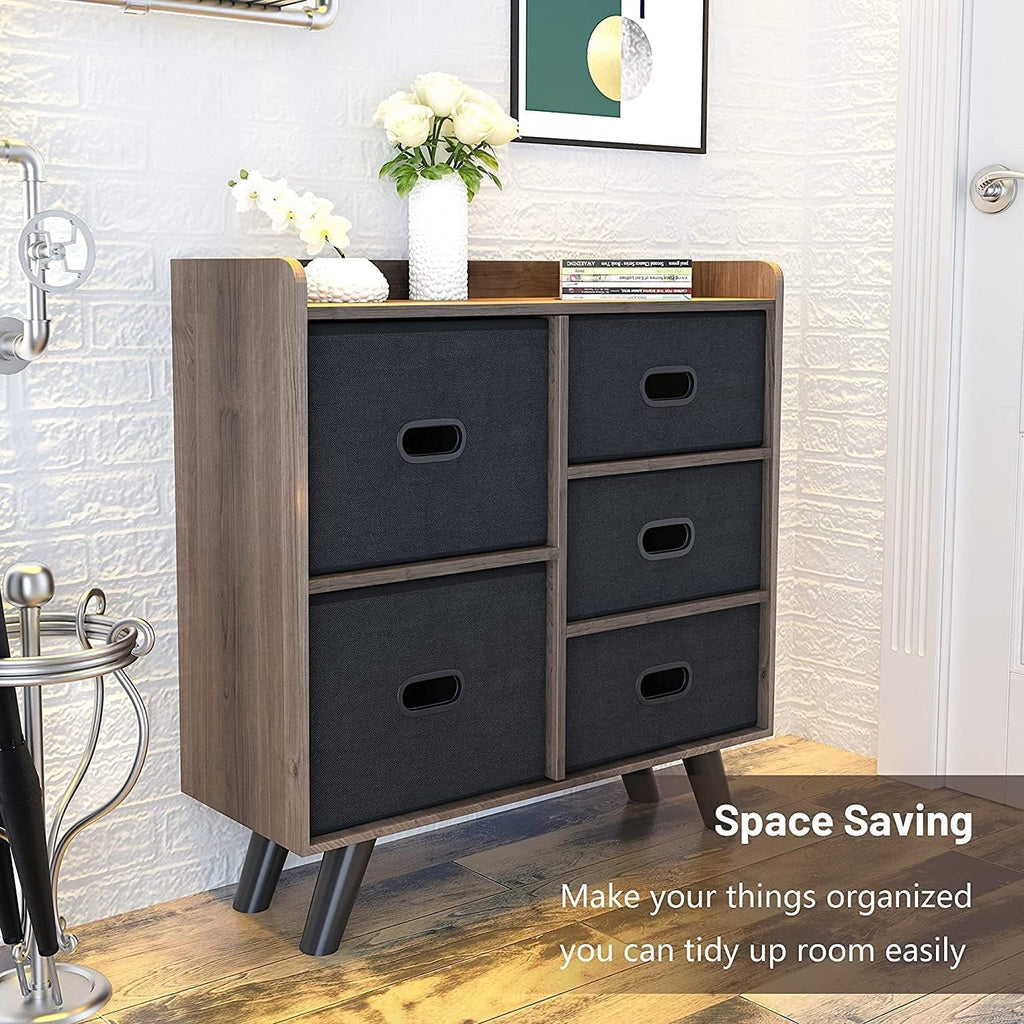5 Drawers Wood Frame Storage Dresser with Removable Fabric Drawers R35157