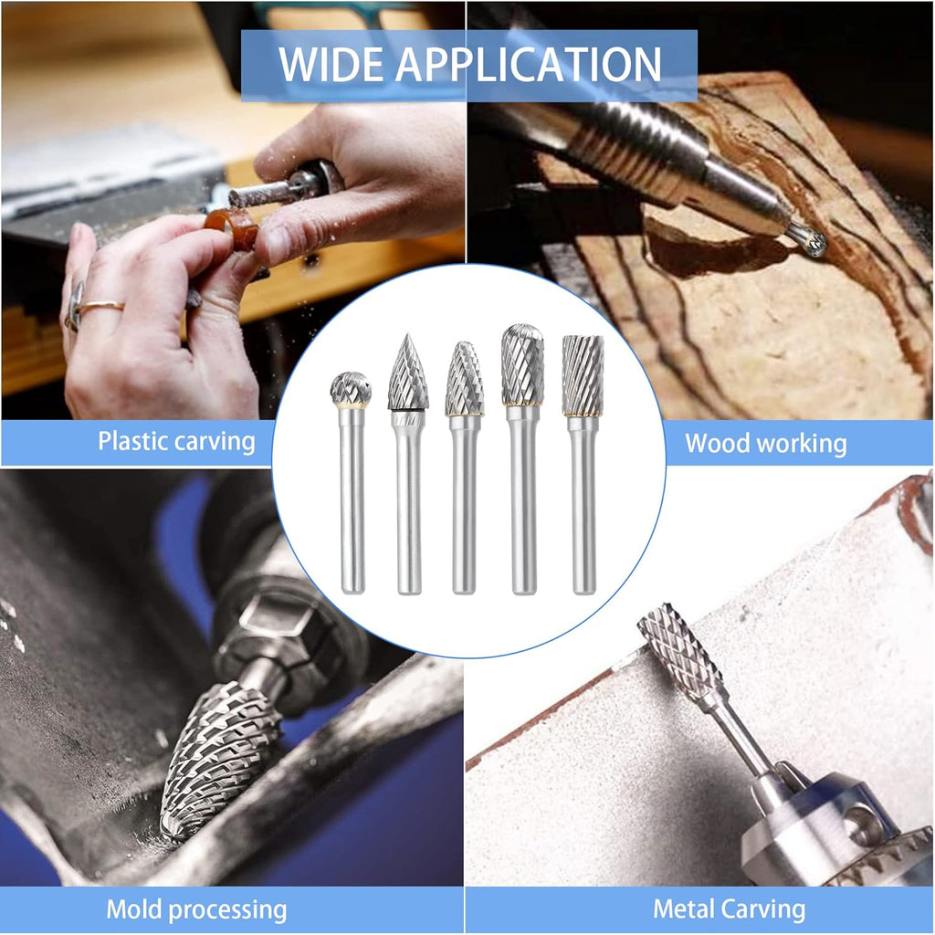 Double Cut Carbide Burr Set, 1/4 Inch Shank, 10MM Head, Solid Carbide Rotary Burr File Set, Pack of 2 S982