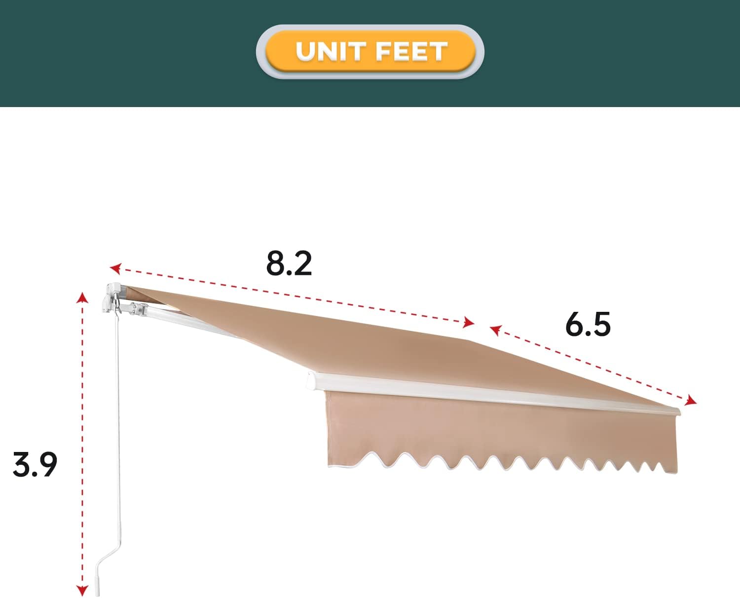 Retractable Patio Awning with Crank Handle, Tan (6.5’x8.2’) D810