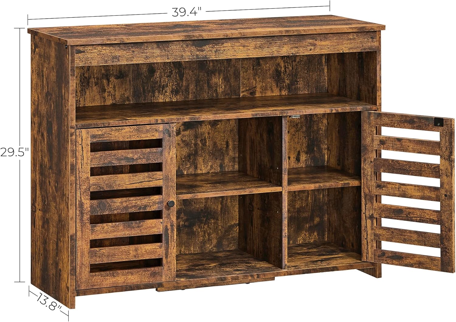 Rustic Brown Buffet Cabinet with Open Shelves and Louvered Doors C39445