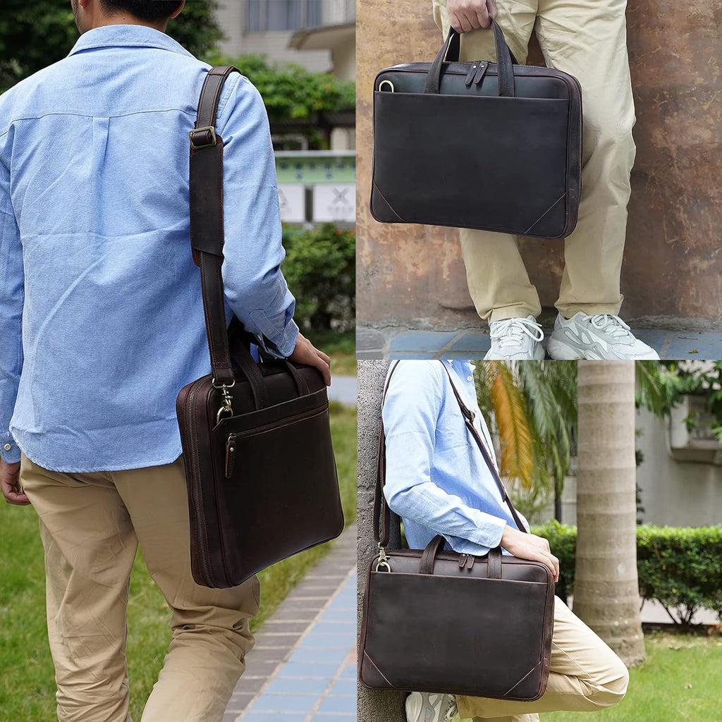 Brown Vintage Leather Slim Briefcase for 15.6 Inch Laptop W506943