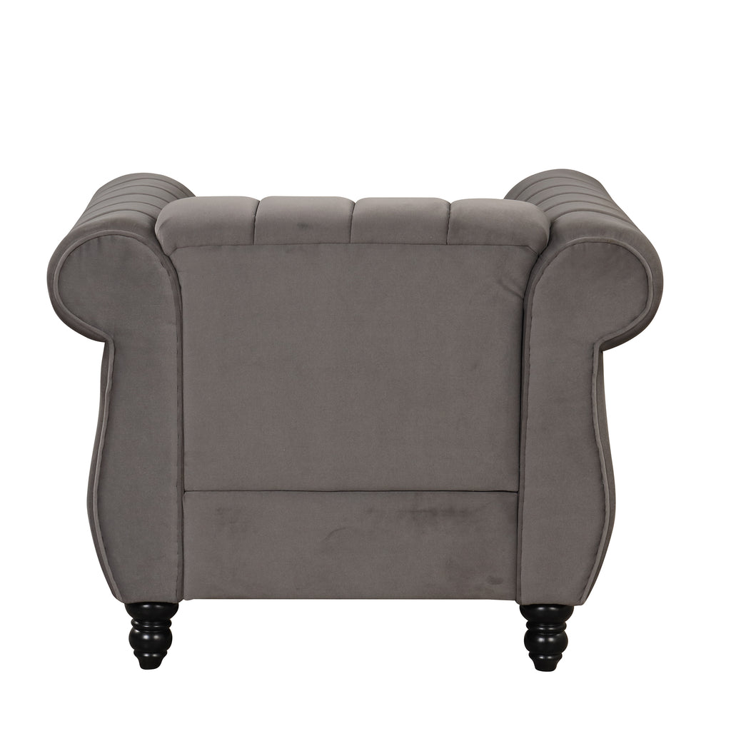 Gray Buttoned Tufted Sofa with Solid Wood Legs S17619
