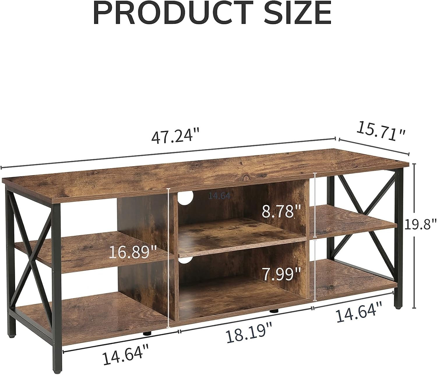 Rustic Brown TV Stand with 6 Storage Shelves E43747