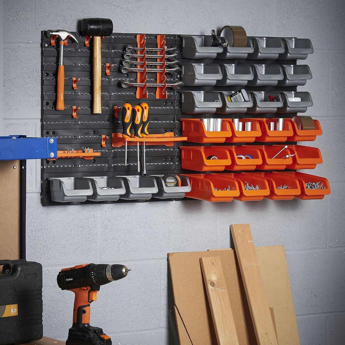 44 Piece Wall Mounted Pegboard Hook Storage Bins and Panel Set E72313
