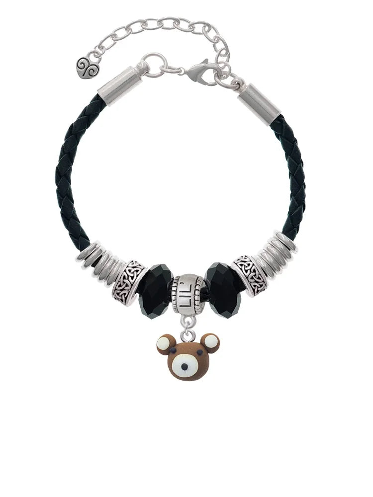 Fimo Clay Teddy Bear Celtic Knot Leather Bead Bracelet, 7"+2" Extender S365063