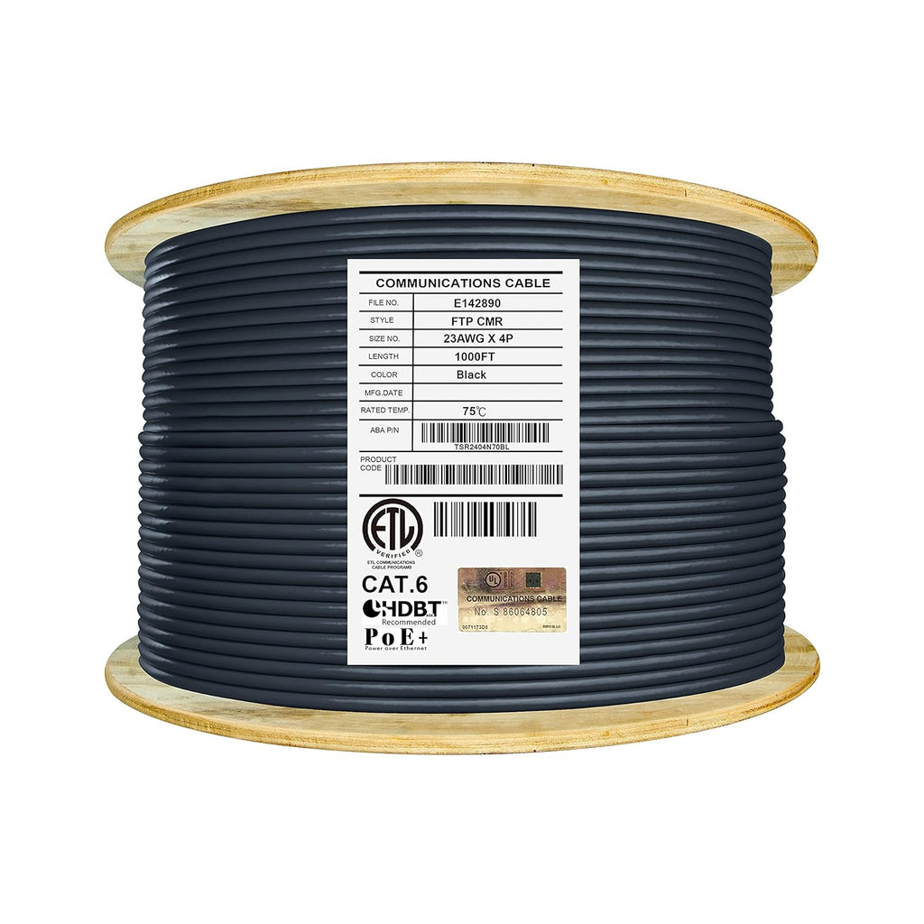 Cat6 Shielded Riser 1000ft F/UTP 23AWG Solid Bare Copper Bulk Ethernet Cable Reel Yellow F211