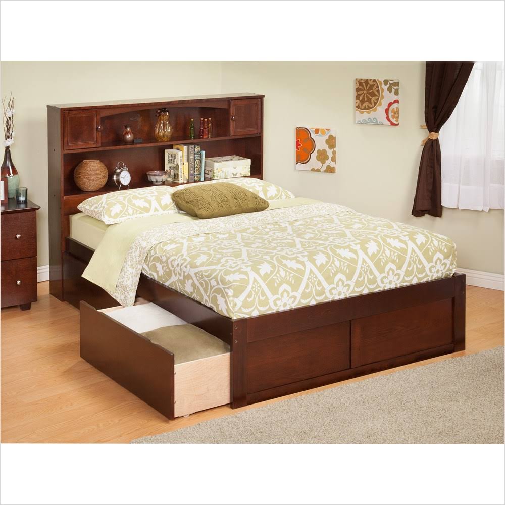 Twin Flat Panel Foot Board with 2 Bed Drawers Antique Walnut M707671