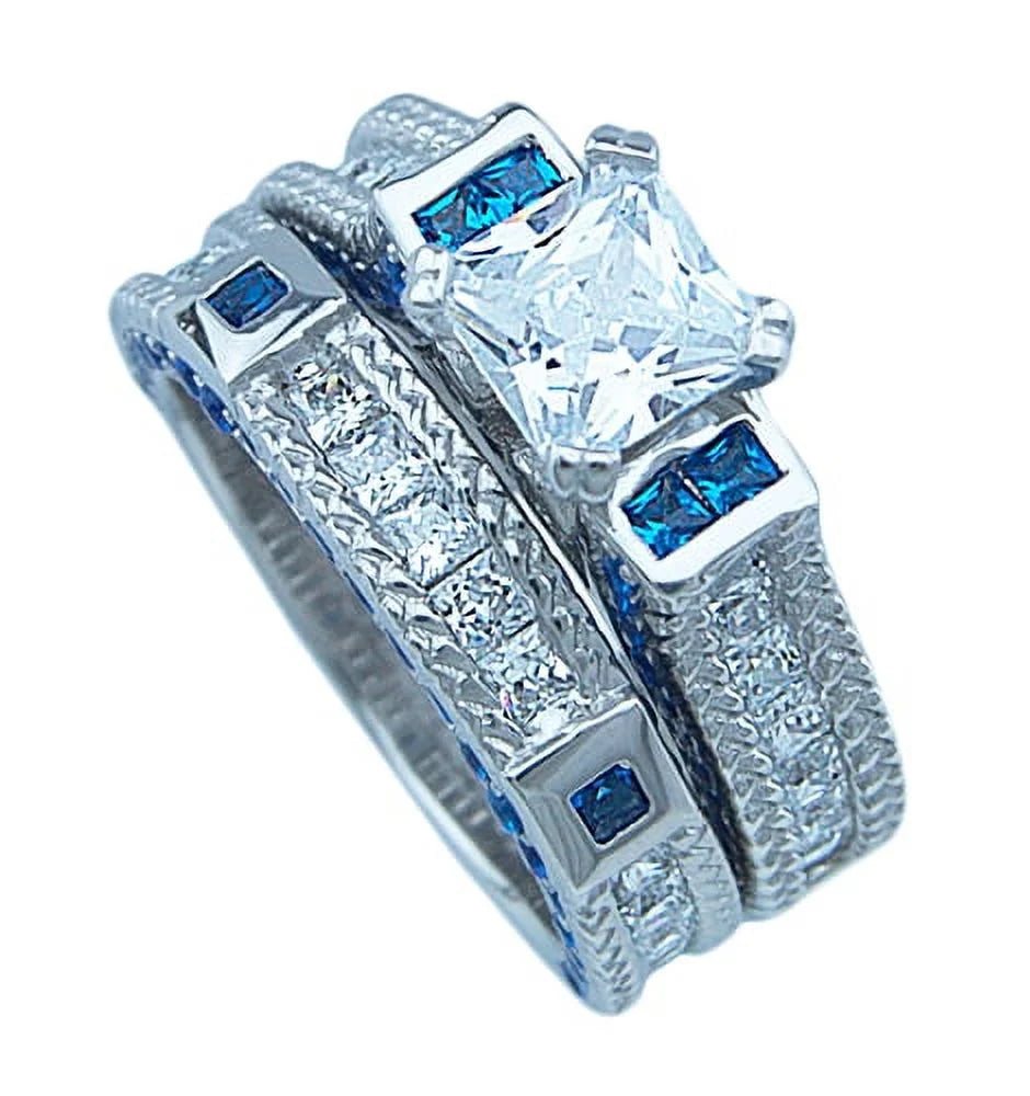 Simulated Sapphire Engagement Ring Set W96779