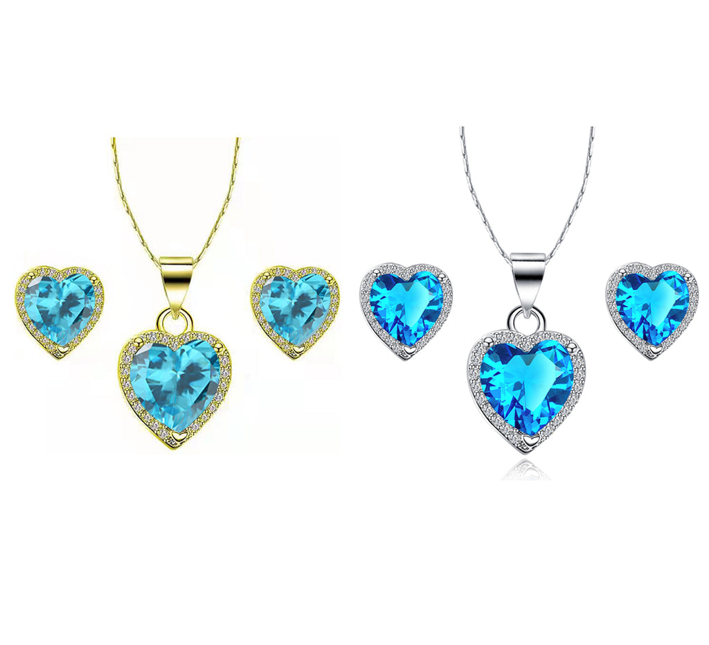 24k Yellow and White Gold 4Ct Blue Topaz Full Necklace Set 18 inch Plated Z466445