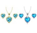 24k Yellow and White Gold 4Ct Blue Topaz Full Necklace Set 18 inch Plated Z466445
