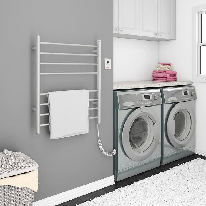 Dual 8-Bar Hardwired and Plug-In Towel Warmer in Brushed Stainless Steel J9011
