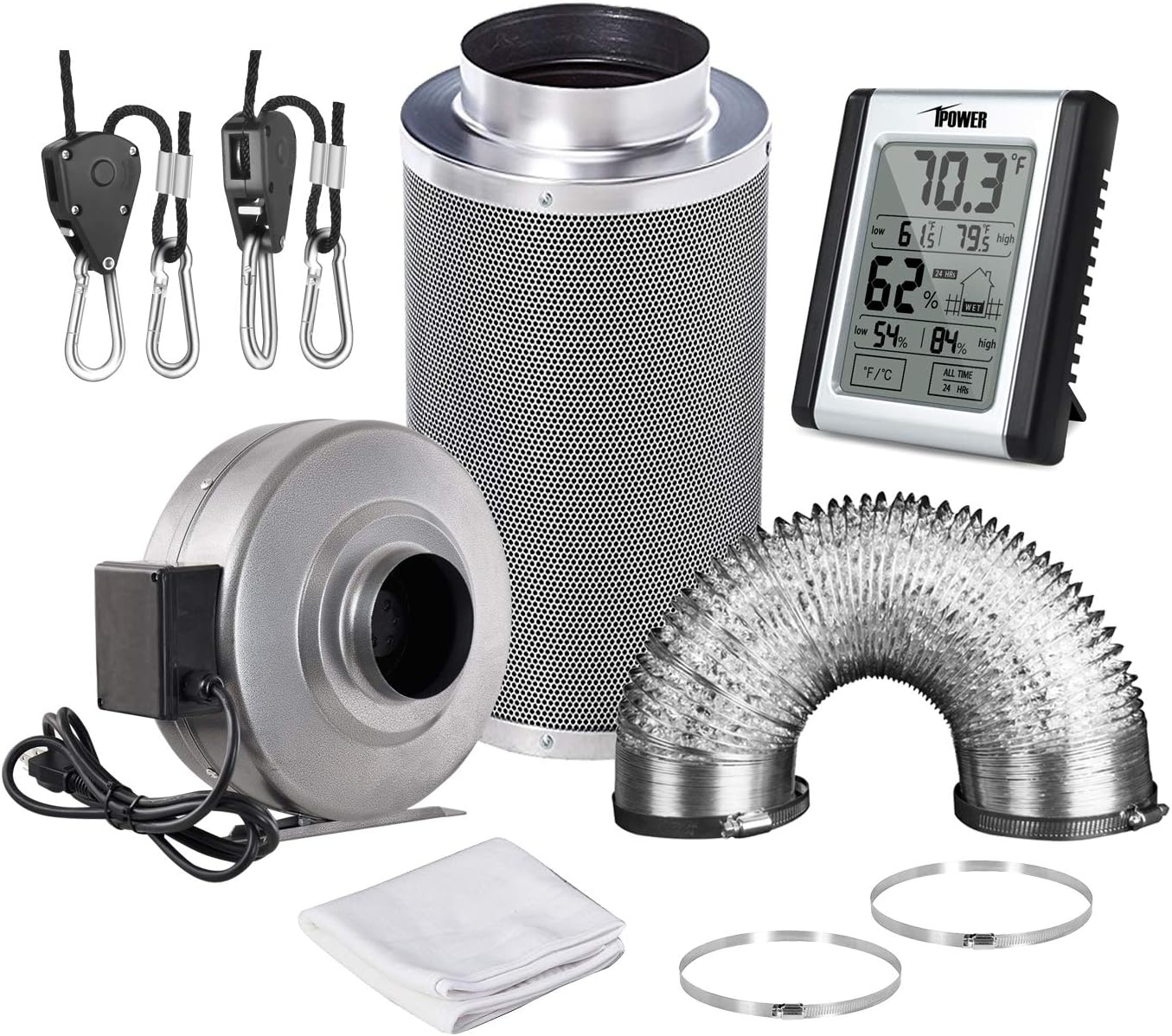 8 Inch 750 CFM Inline Fan Carbon Filter 25 Feet Ducting Combo with Humidity Monitor G7983