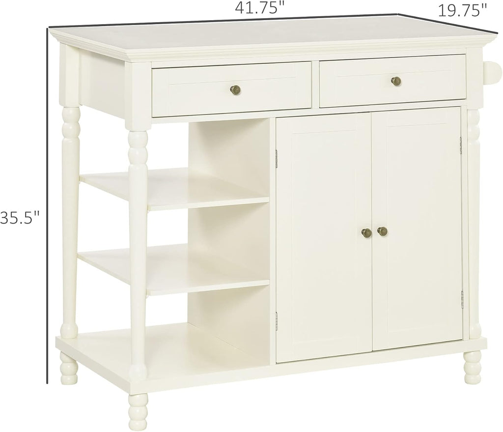 White Kitchen Sideboard Cabinet with 3-Tier Open Shelving and Pine Wood Legs O1980