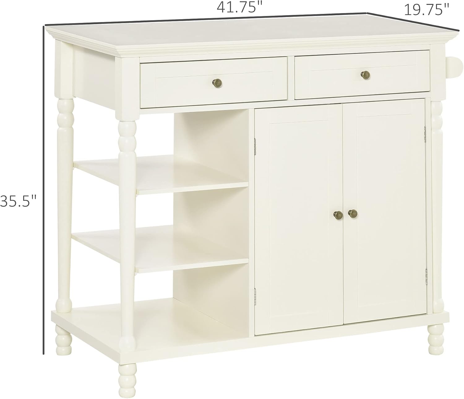 White Kitchen Sideboard Cabinet with 3-Tier Open Shelving and Pine Wood Legs O1980