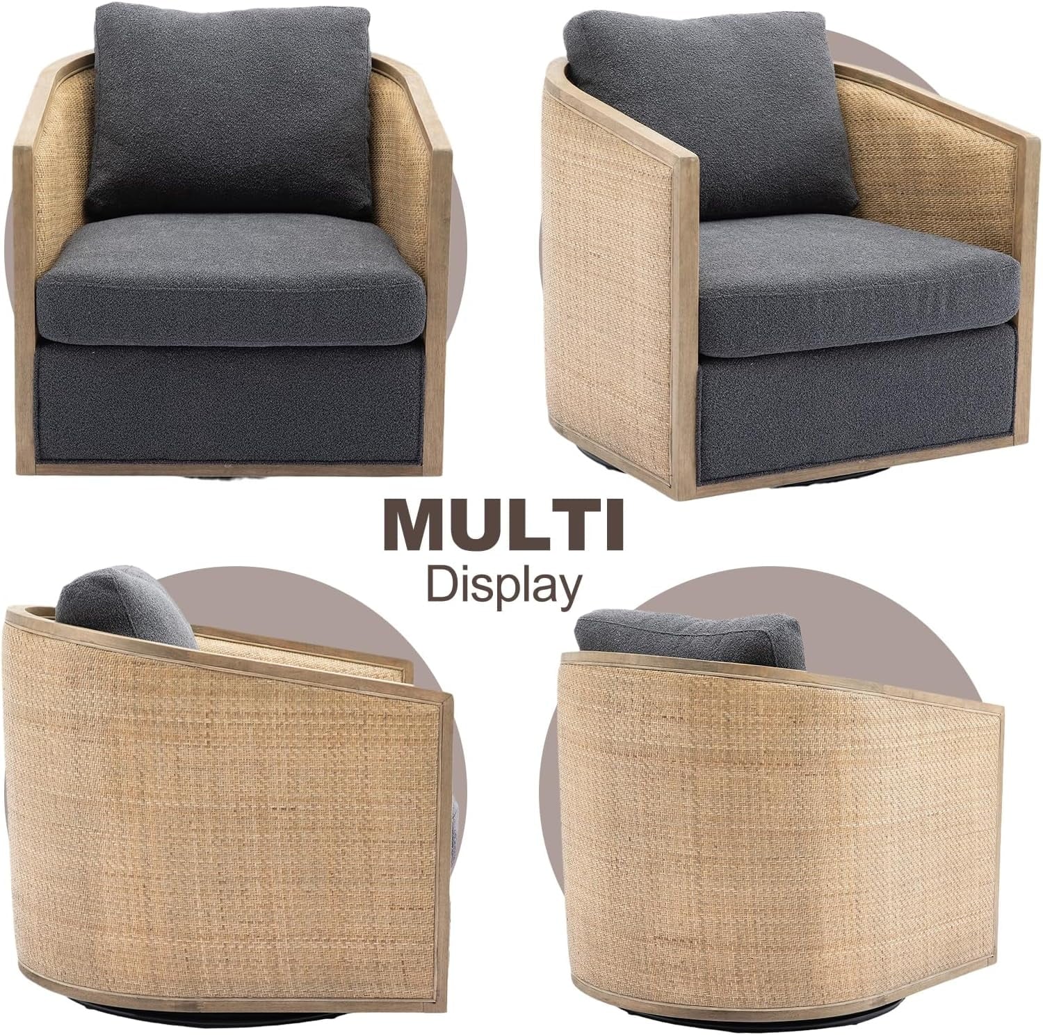 Carbon Black Rattan Swivel Barrel Chair with Arms Q4360