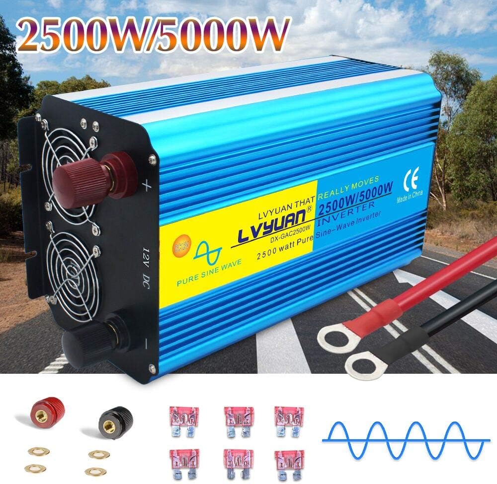 500W Pure Sine Wave Power Inverter DC 12V to 110V/120V AC Dual USB Charging Ports 2 AC Outlets Cigarette Lighter Plug Pack of 2 Z1000