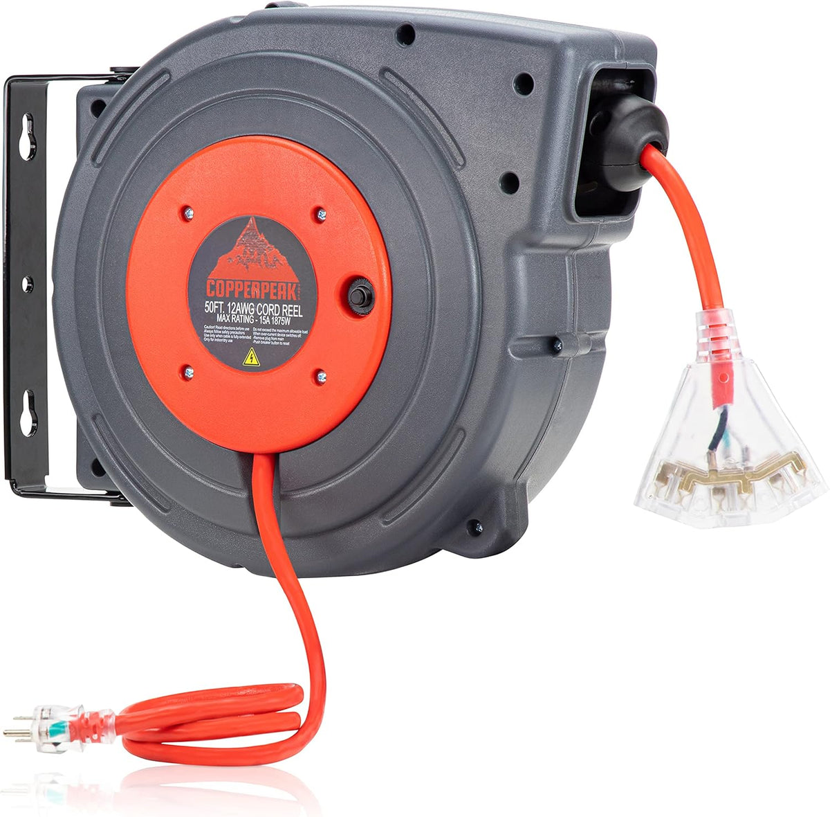 50 ft Retractable Extension Cord Reel, 12 Gauge, Blue and Grey W8800