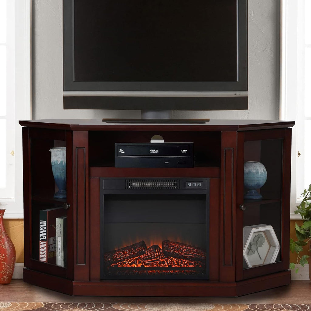 Fireplace TV Stand with Insert Fireplace, Brown Red R111