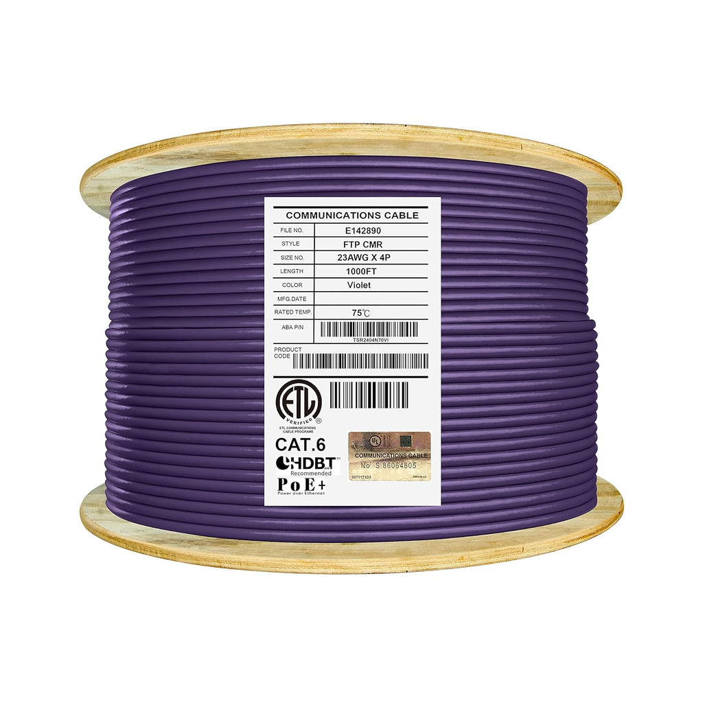 Cat6 Shielded Riser 1000ft F/UTP 23AWG Solid Bare Copper Bulk Ethernet Cable Reel Yellow F211