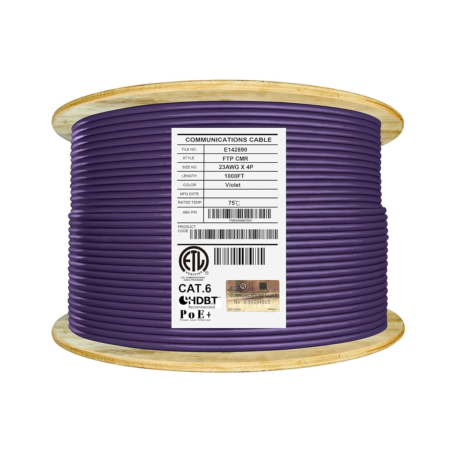 Cat6 Shielded Riser 1000ft F/UTP 23AWG Solid Bare Copper Bulk Ethernet Cable Reel Yellow F211