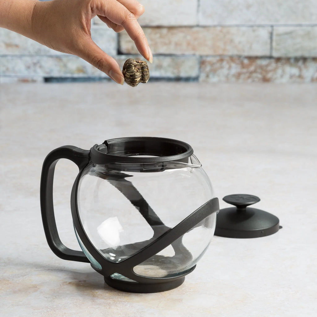 Black Borosilicate Glass Teapot with Removable Stainless Steel Infuser, 40-Ounce V134
