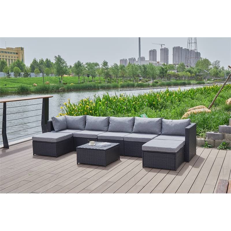 Grey Wicker/Rattan Sectional with Storage Ottoman B938