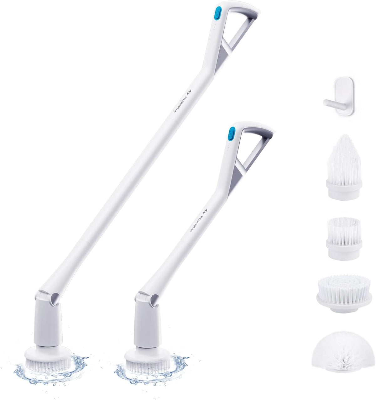 Electric Spin Scrubber with 4 Replaceable Rotating Brush Heads, 26/43 Inch Adjustable Extension Handle, Pack of 2 H2537