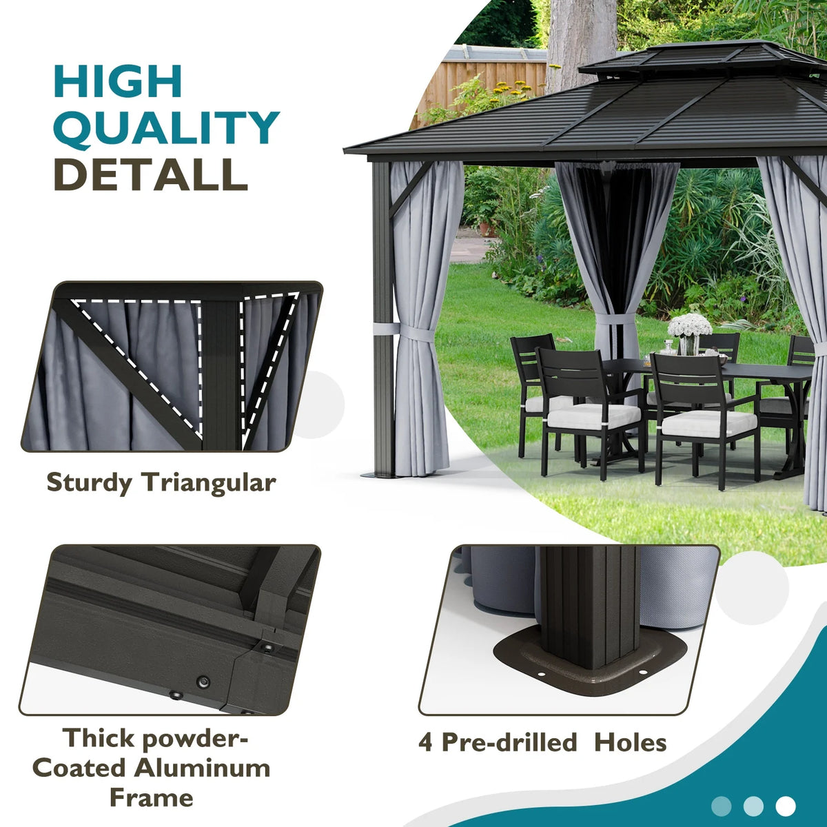 10 ft. x 12 ft. Outdoor Hardtop Gazebo with Curtain and Netting, Gray Q735899